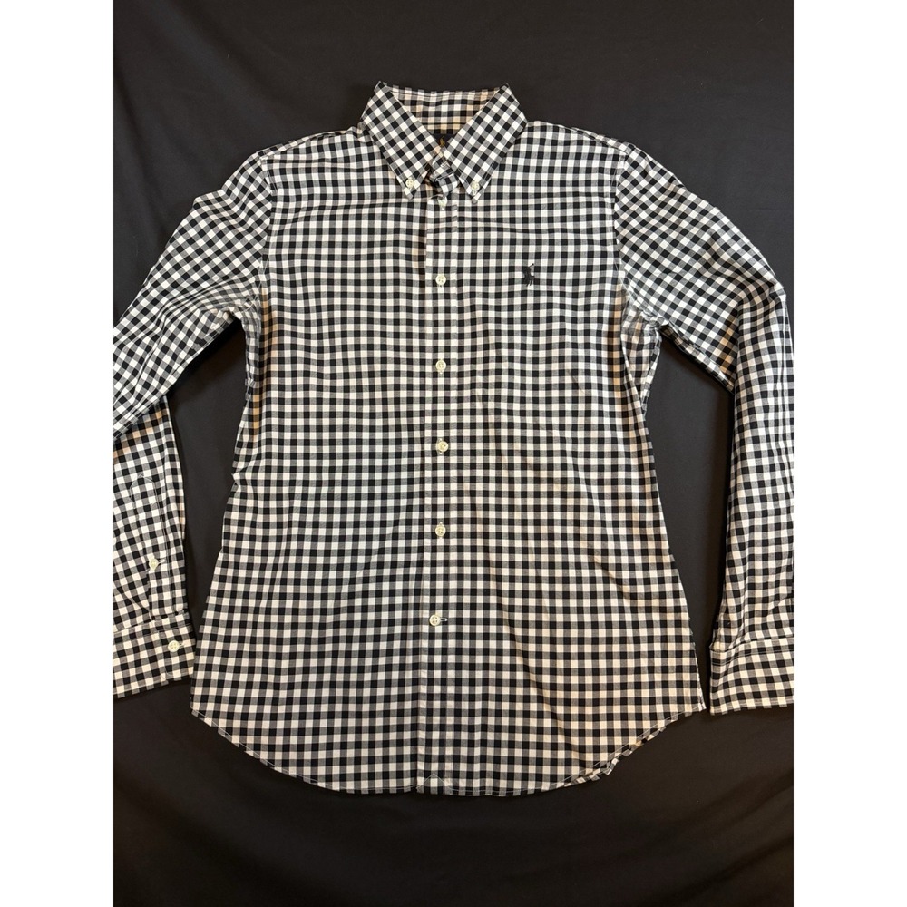 Ralph Lauren Black & White Checkered Boy's LS Dress Shirt, Slim Fit M